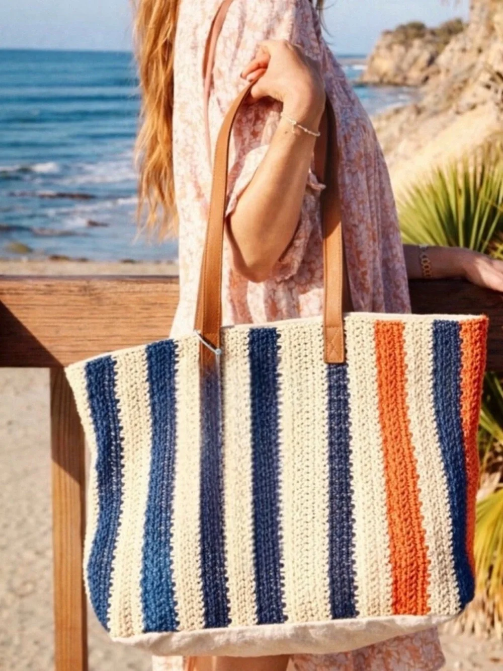 Rays for Days Shorebreak Weekender Woven Stripe Beach Tote Bag